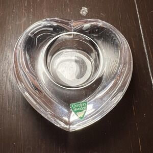 Orrefors Sweden Glass Crystal Heart Tea Light Candle Holder, Makers Mark